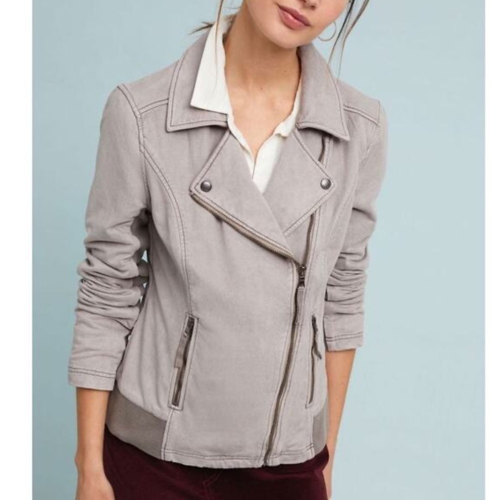 Anthropologie Marrakech Light Gray Moto Jacket, size Medium